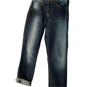 🌞 NWOT Guess jeans rolled up Capri denim Distressed blue faded Size 24